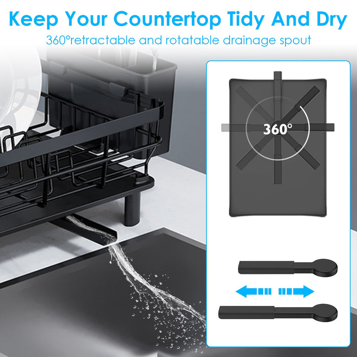 Multifunctional Dish Drying Rack – With 360° Rotating Drain Spout, Cutlery Holder, and Cup Holder