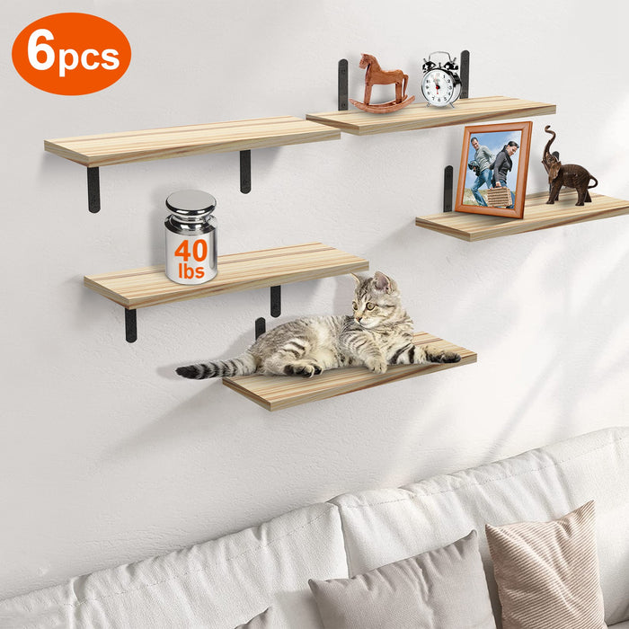 Set of 6 Wooden Floating Shelves – Wall Organizers with 44lbs Metal Bracket