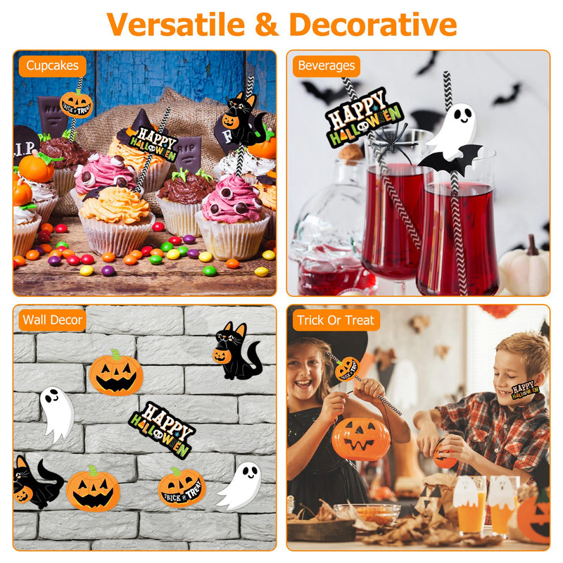 Halloween Decorative Straw Set – 25 Pieces with 24 Cards and Adhesives