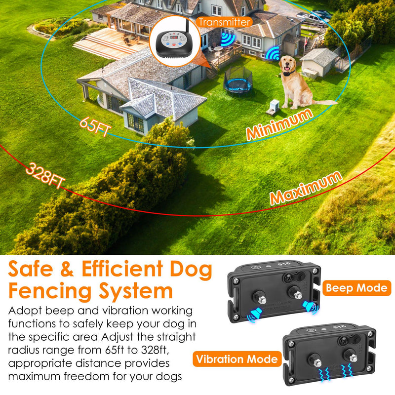 GPS Dog Fence System - Rechargeable Wireless Collar with Alert and Vibration