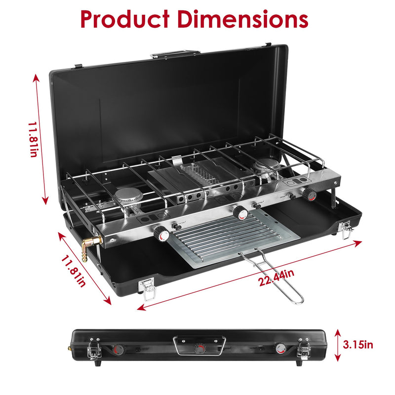 Portable Camping Stove 3 Burners – 20500 BTU Foldable