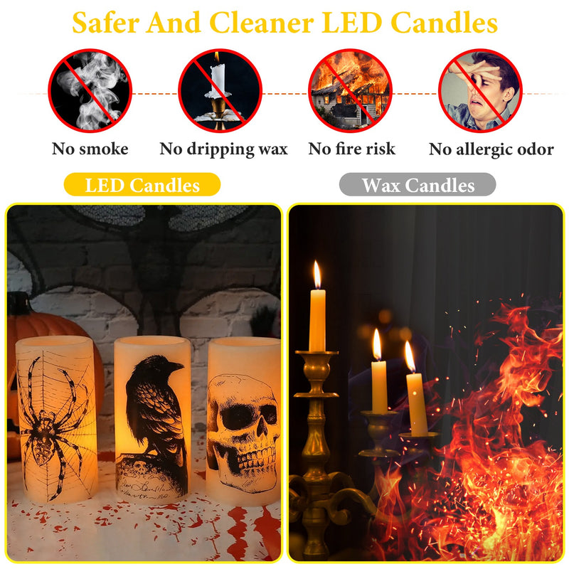 Halloween Decorative Candles – Flameless LED with Automatic Timer (3 Pieces)