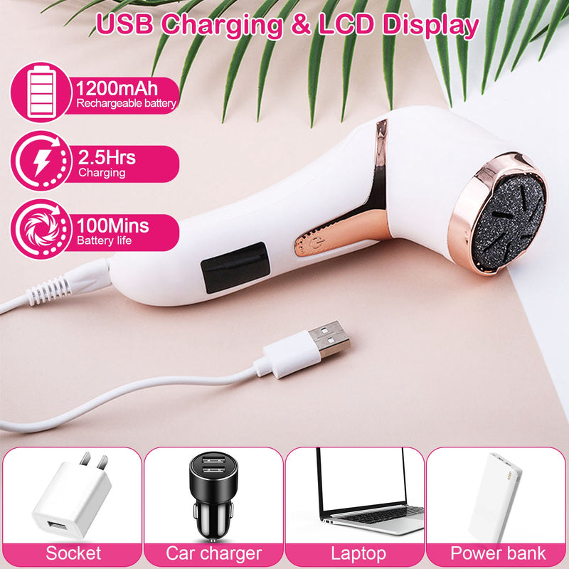 Electric Foot File - Pedicure with Vacuum and 3 Replacement Heads