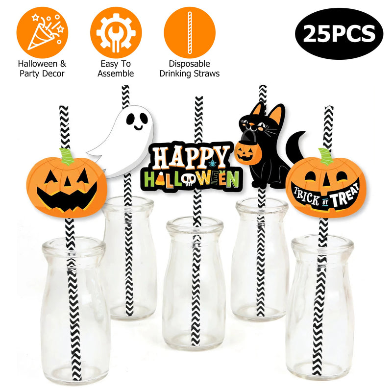 Halloween Decorative Straw Set – 25 Pieces with 24 Cards and Adhesives