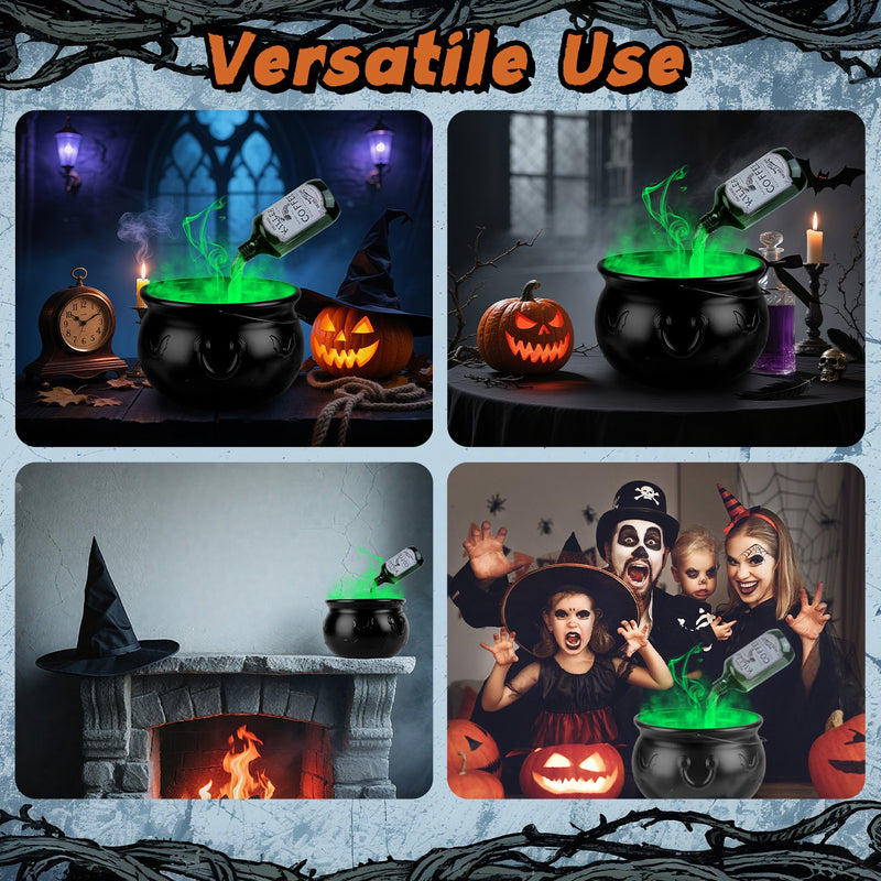 Halloween Cauldron with Floating Bottle and LED Mist Decoration
