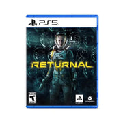 Videojuego Returnal para PlayStation 5 (PS5) de la marca 0004, caja con arte del juego y consola en el fondo