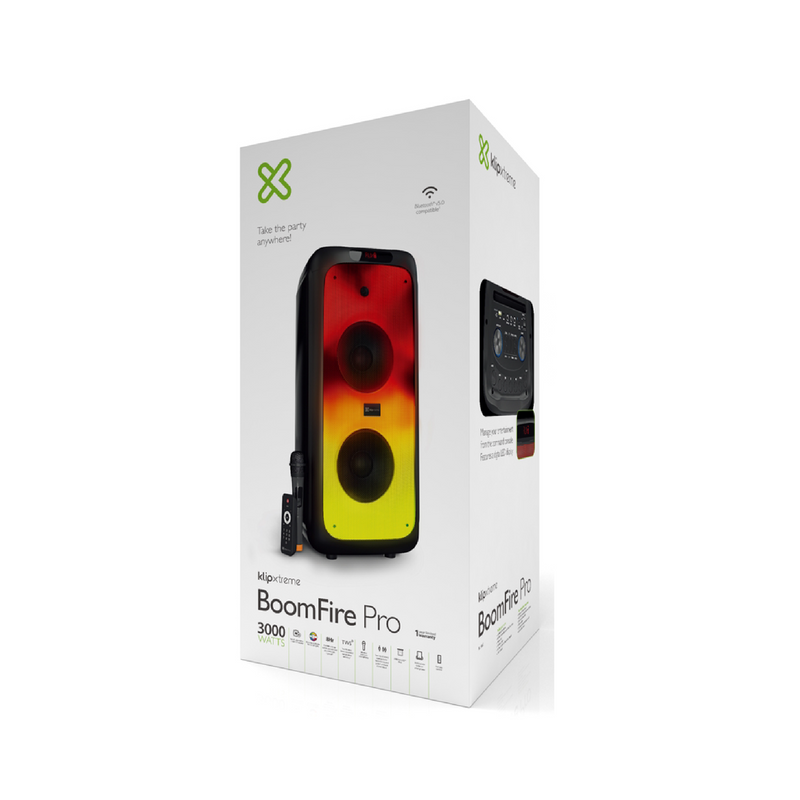 Bocina inalámbrica Klip Xtreme KLS-662 de color negro con controles y puertos visibles.