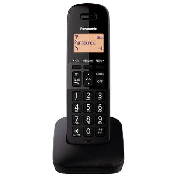 Teléfono inalámbrico Panasonic KX-TGB310LAB para hogar, con pantalla y botones, en color negro.