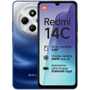 Teléfono Xiaomi Redmi 14C con pantalla de 6.88 pulgadas, doble SIM, 256GB de almacenamiento y 4GB de RAM.