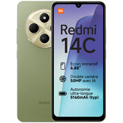 Teléfono Xiaomi Redmi 14C con pantalla de 6.88 pulgadas, 256GB de almacenamiento y 4GB de RAM, con doble SIM.