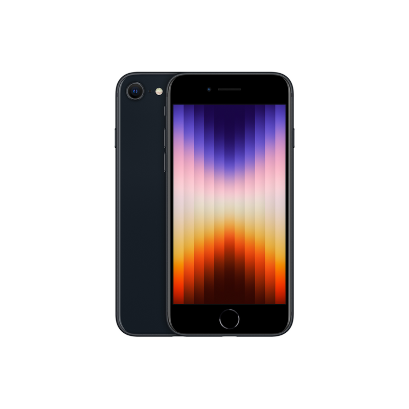 Teléfono móvil Apple iPhone SE 3ª generación 2022 con pantalla de 4.7 pulgadas, 64GB y 3GB de RAM, en color negro.