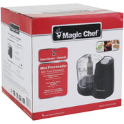 Procesador mini de alimentos Magic Chef de 200W con 2 velocidades, ideal para tareas de cocina en el hogar.