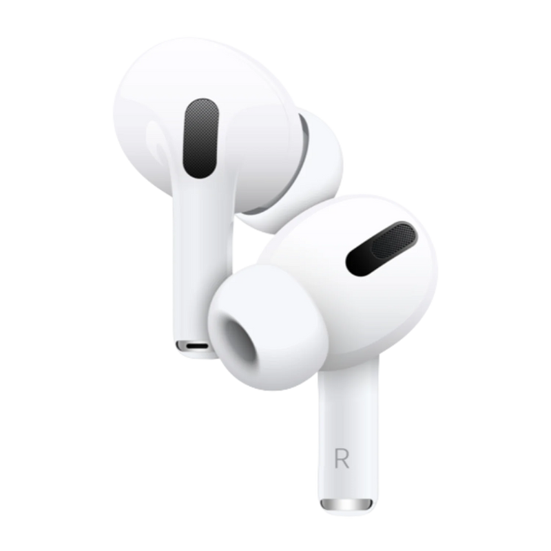 Audífonos Apple AirPods Pro 1 con cancelación de ruido y estuche de carga, en color blanco, visibles en la imagen.