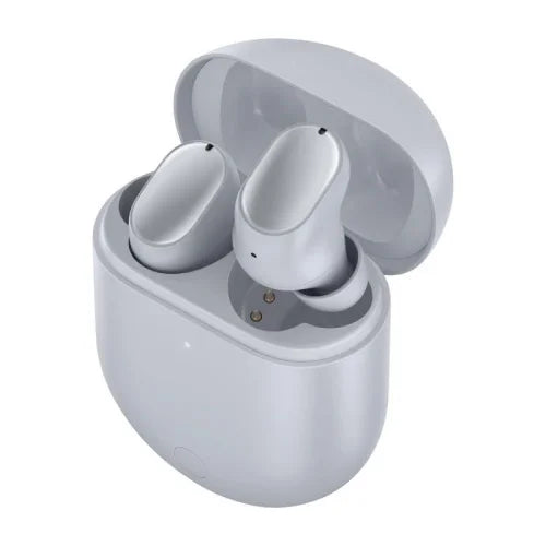 Audífonos Xiaomi Redmi Buds 3 Pro en color gris glaciar, auriculares inalámbricos con diseño compacto y estuche de carga.