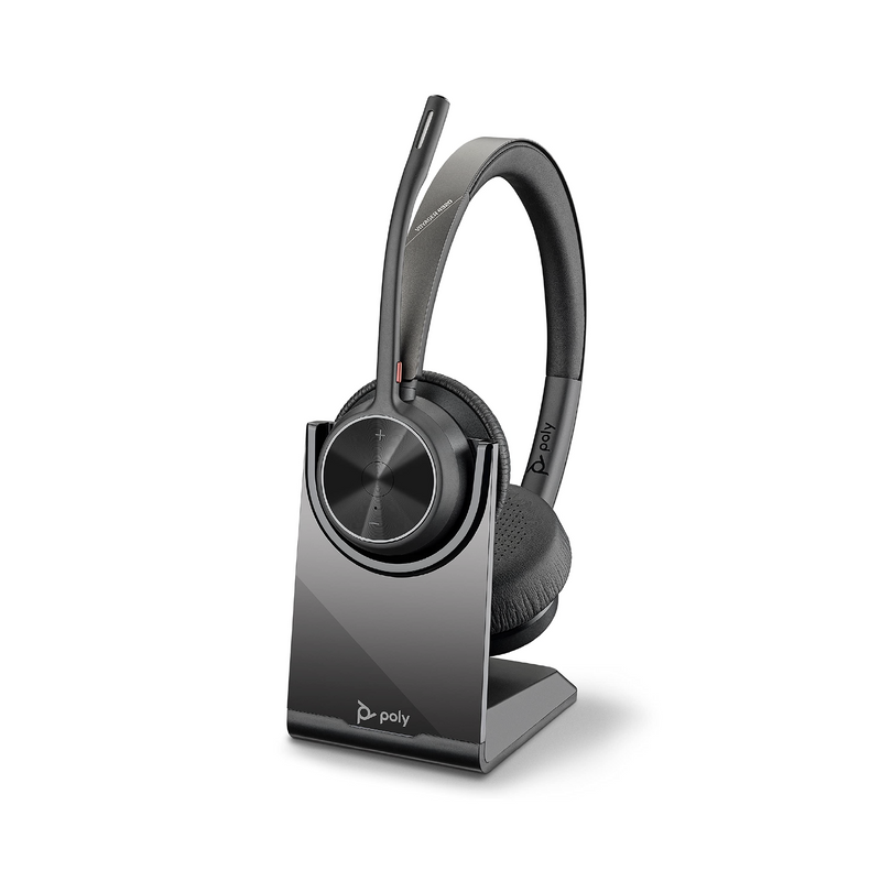 Audífonos inalámbricos o con cable Poly Voyager 4320-M de marca 0002, con diseño ergonómico y auriculares ajustables.