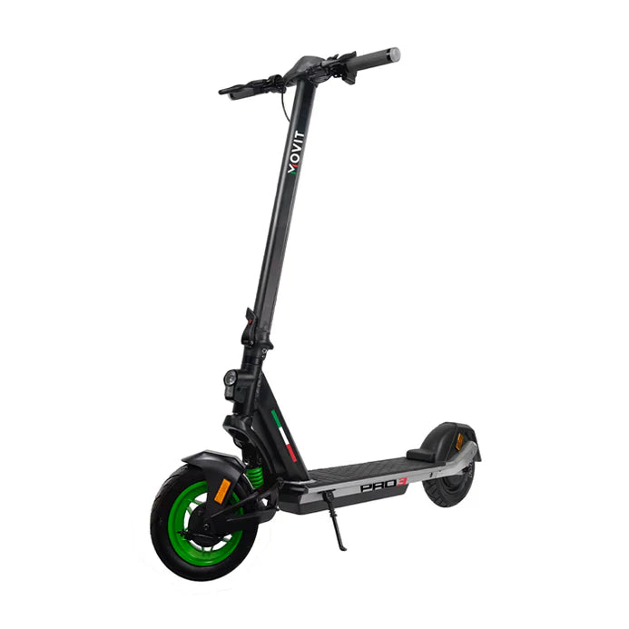 Patines Scooter Eléctrico Movit Pro 3 de la marca 0001, vista del patín con manillar y ruedas en color negro y detalles en gris
