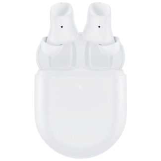Audífonos Xiaomi Redmi Buds 3 Pro blancos con diseño inalámbrico y estuche de carga, vista frontal con auriculares en posición.