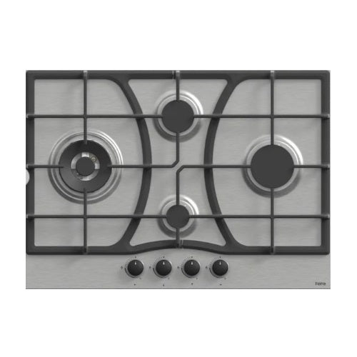 Estufa empotrable a gas de 4 quemadores en acero inoxidable de la marca 0001, ideal para cocinas modernas y resistentes.