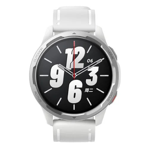 Reloj inteligente Xiaomi Mi S1 Active con pantalla de 1.43 pulgadas en color blanco y diseño moderno.