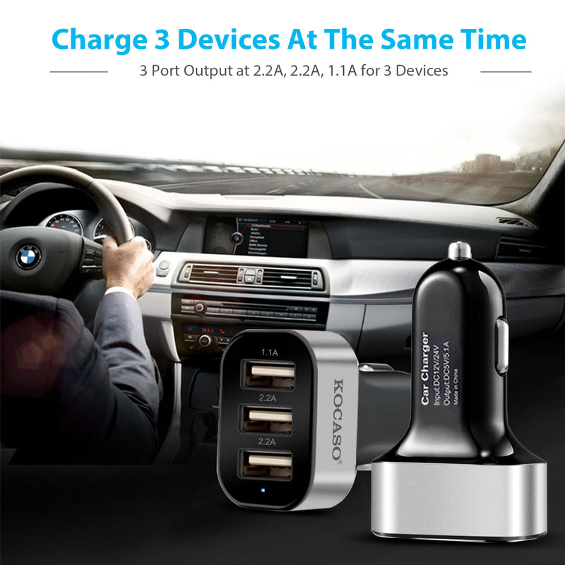 Car Charger 3 Ports – Compact, 30W for Phones and Tablets