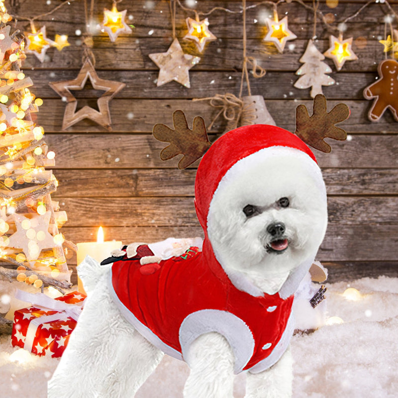 Christmas Pet Coat with Reindeer Antlers