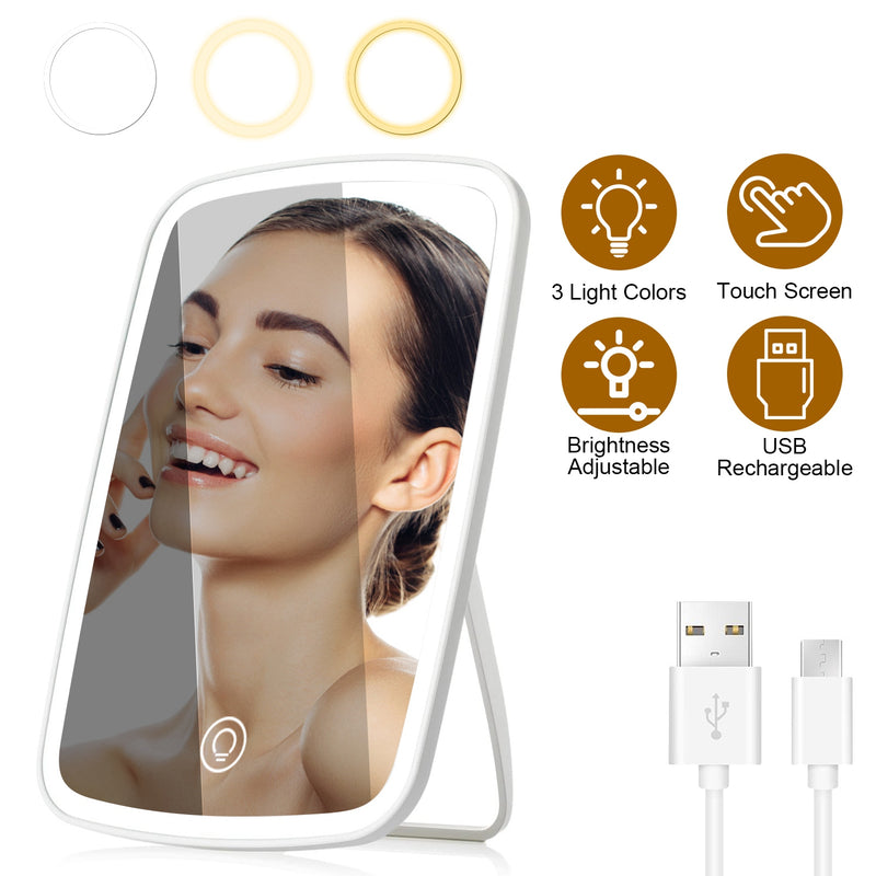 Compact Makeup Mirror – LED with Brightness Adjustment and 3 Lighting Modes