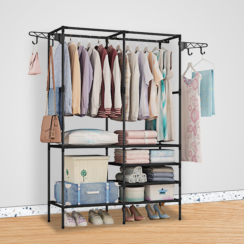 Metal Garment Rack with Shelves – Freestanding Clothing and Shoe Organizer