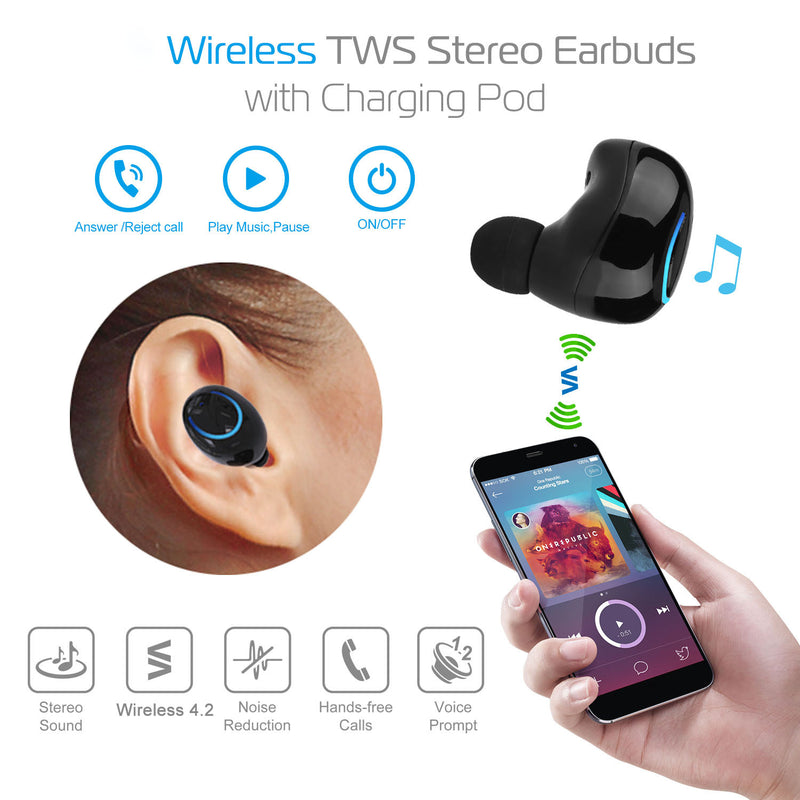 TWS Wireless Earbuds – Stereo with Microphone, Charging Pod, and Call Control
