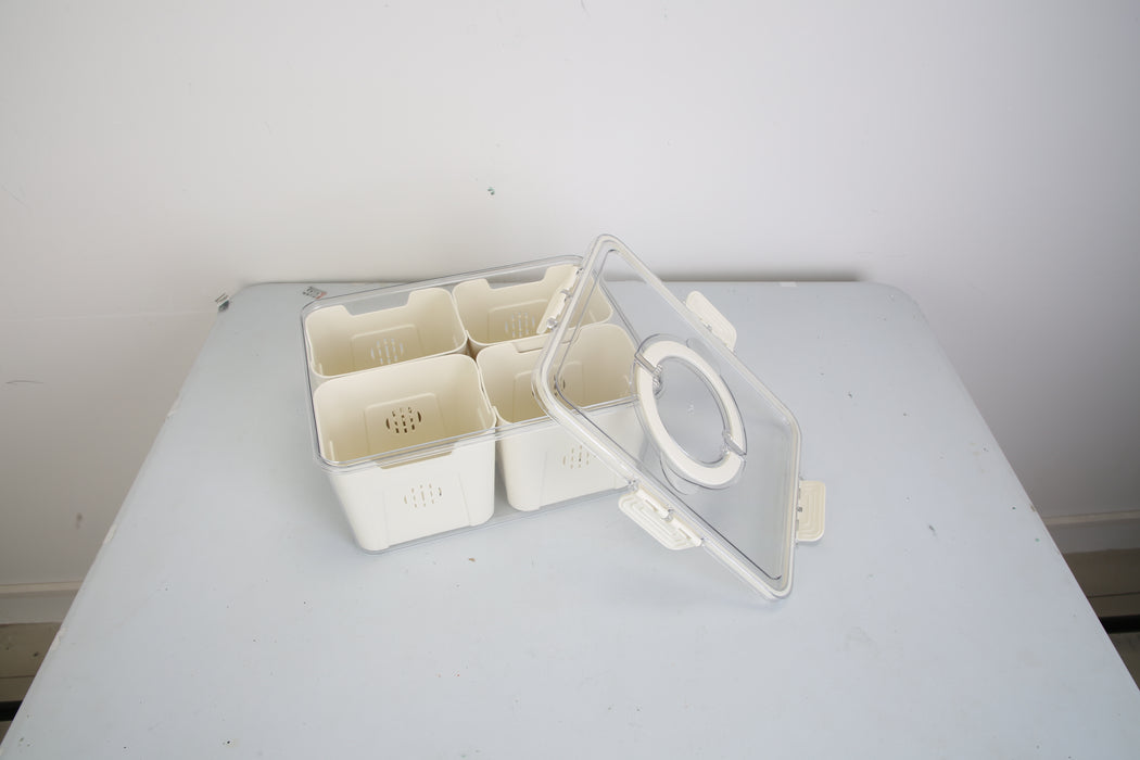 Set of 2 Food Containers with Strainers – 8 Baskets, Airtight Lid, and Large Capacity