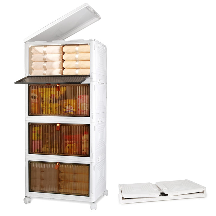 Set of 4 Foldable Storage Boxes with Magnetic Door and 360 Wheels