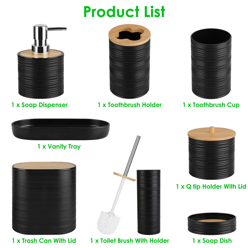 8-Piece Bathroom Accessory Set – ABS with Bamboo Lid