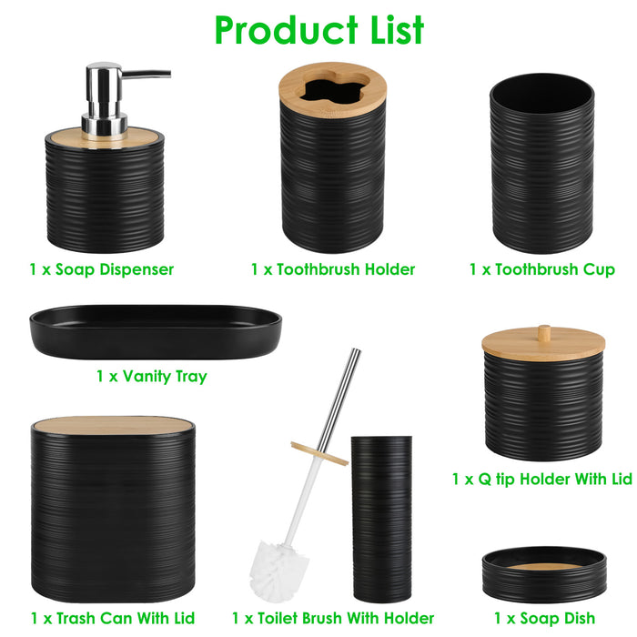 8-Piece Bathroom Accessory Set – ABS with Bamboo Lid
