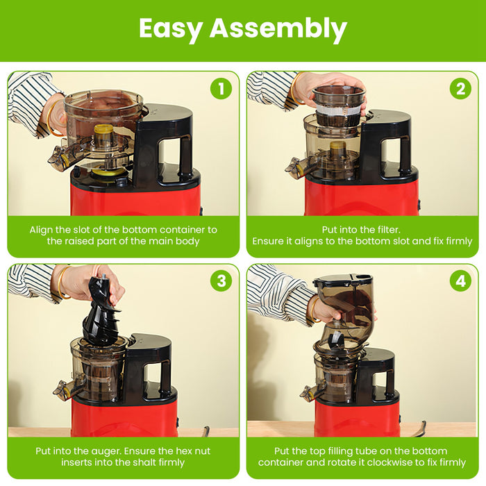 Slow Juicer - 300W with Clear Markings Display and Easy Cleaning