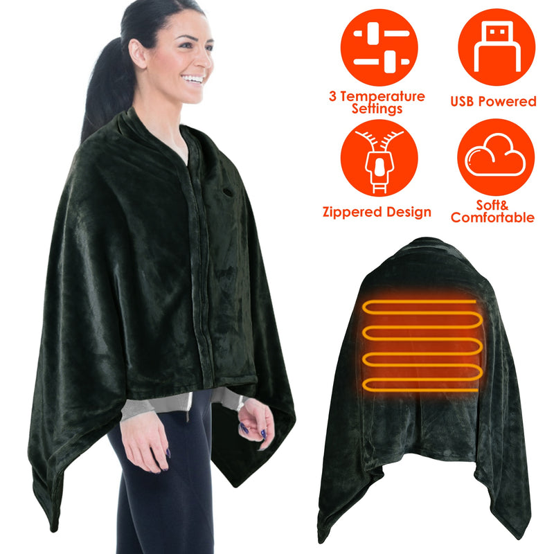 Heated USB Blanket – Flannel Thermal Shawl with 3 Temperature Levels