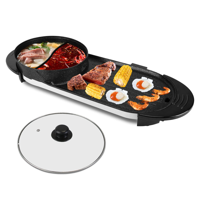 2-in-1 Electric Pot 2200W – Hot Pot with Non-Stick Korean Grill and Independent Control