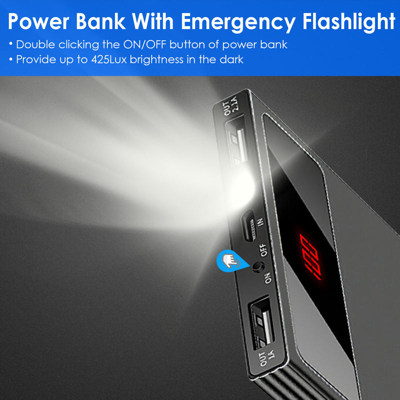 Dual USB Power Bank – 20000 mAh Ultra-Slim with Remaining Power Display