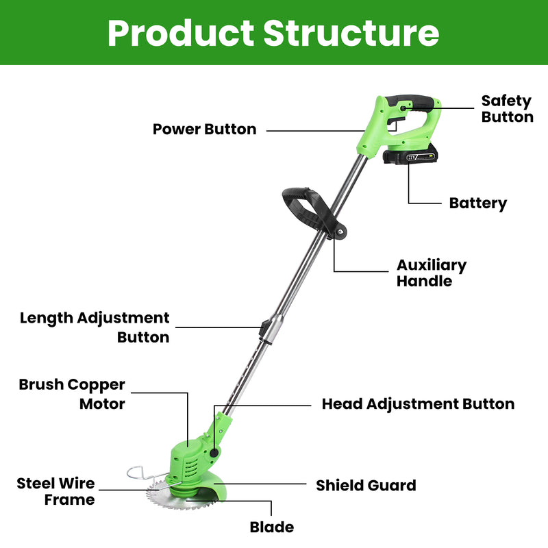 Cordless Electric Lawn Mower – 300W with Batteries and Blades