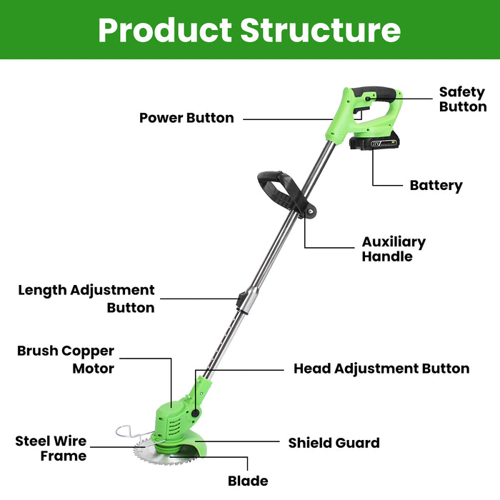 Cordless Electric Lawn Mower – 300W with Batteries and Blades