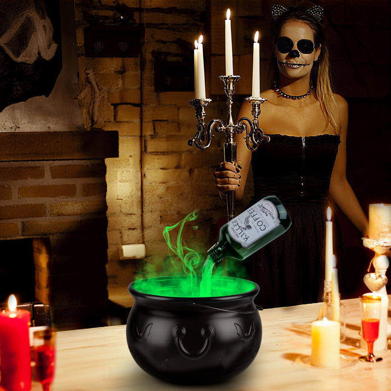 Halloween Cauldron with Floating Bottle and LED Mist Decoration