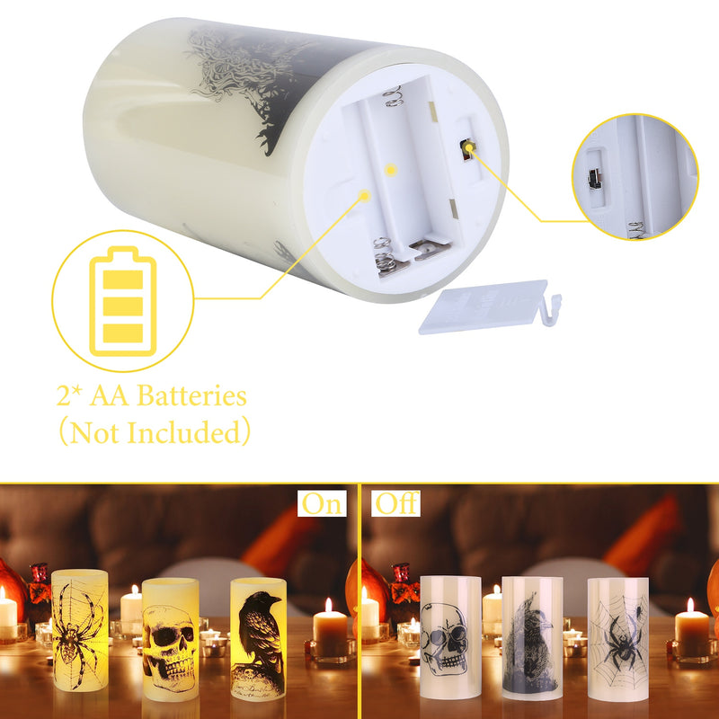 Halloween Decorative Candles – Flameless LED with Automatic Timer (3 Pieces)