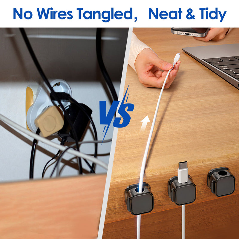 6 Magnetic Cable Clips – Adhesive Desktop and Wall Holders