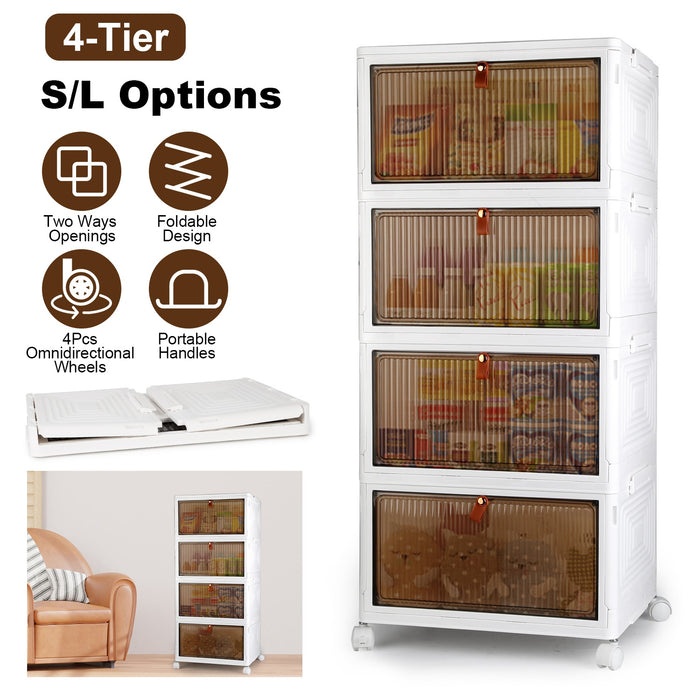 Set of 4 Foldable Storage Boxes with Magnetic Door and 360 Wheels