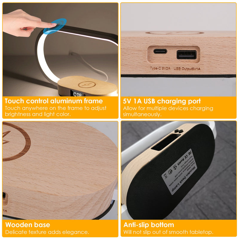 Bedside Lamp with Clock and Charging Port