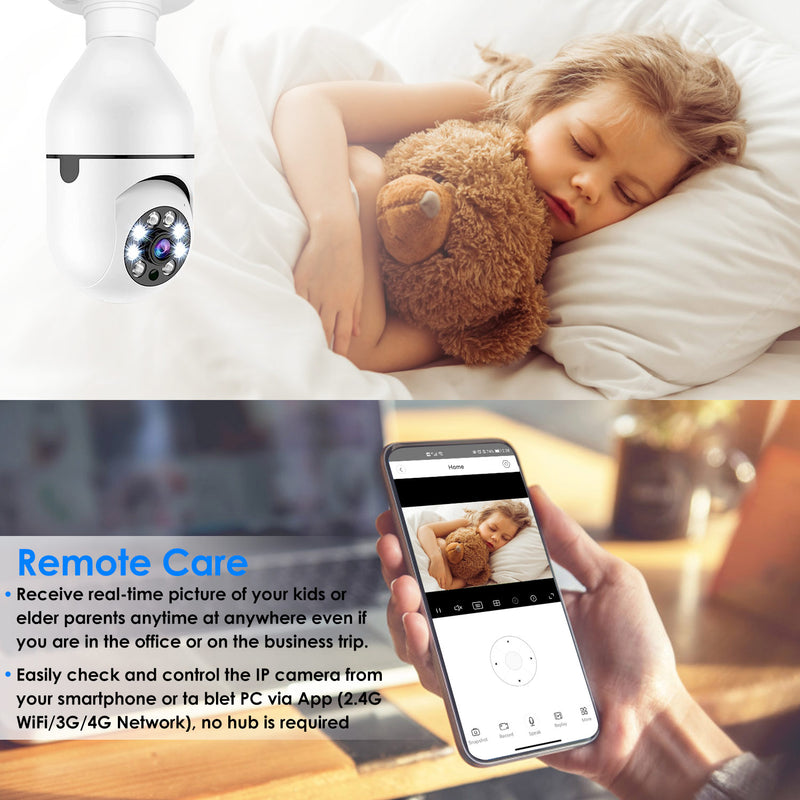 Light Bulb Security Camera - Full HD 1080P with Night Vision and Microphone