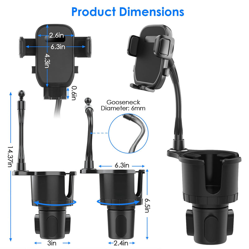 2-in-1 Automotive Support – Cup Holder and 360° Rotating Phone Mount