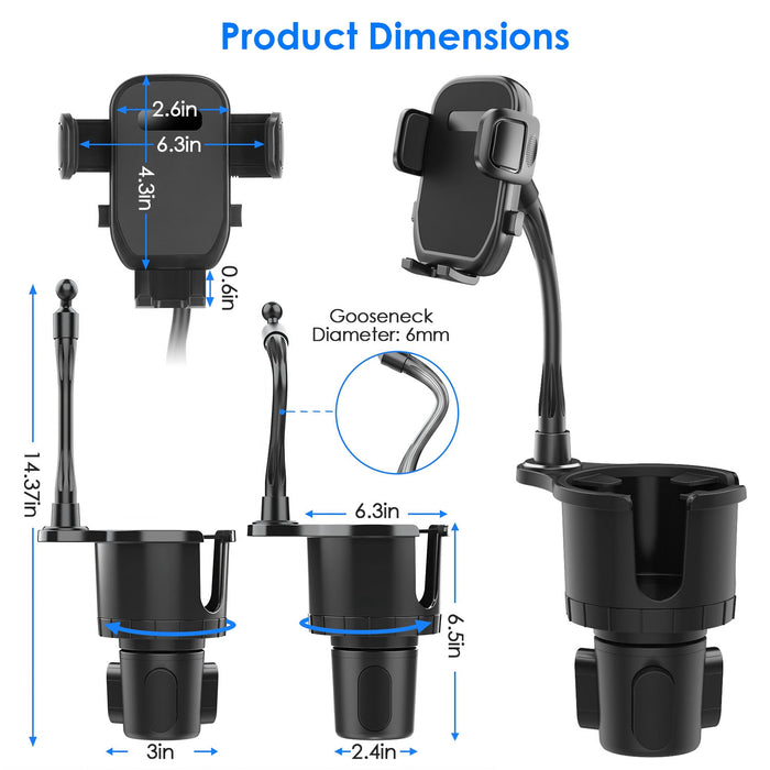 2-in-1 Automotive Support – Cup Holder and 360° Rotating Phone Mount