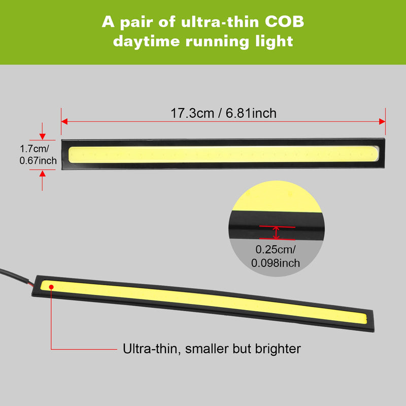 LED DRL Lights for Car - 2 Pieces COB 12V Waterproof