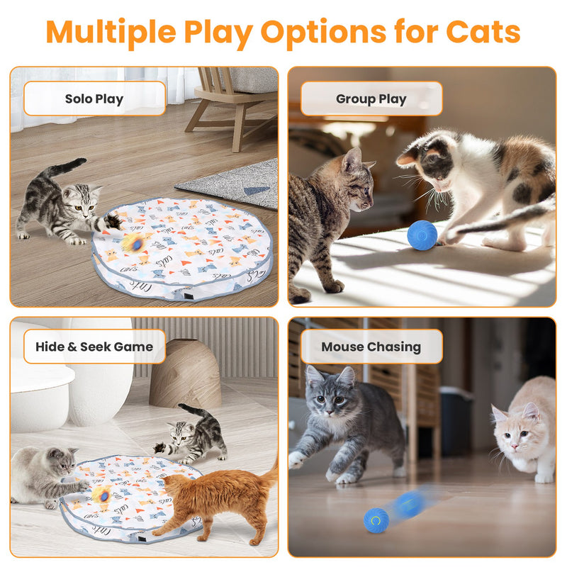 Interactive Cat Toy – Smart Ball with Random Movement, 2 Modes, and Fabric Bag