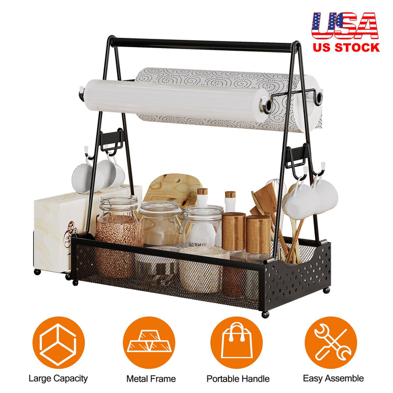 BBQ Utensil Organizer – Metal Caddy with Paper Towel Holder and Compartments
