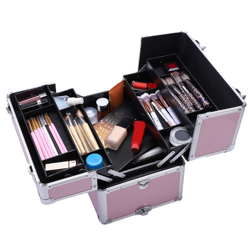 3-in-1 Makeup Organizer Cart – Pink Aluminum with Wheels
